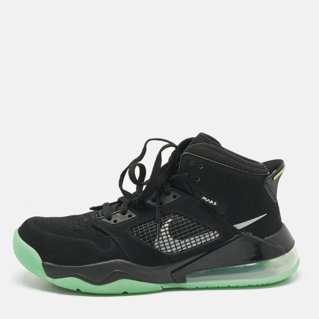 Air Jordans Black Nubuck Leather Air Jordans Mars 270 Green Glow High Top Sneakers Size 45 Air Jordans Black Nubuck Leather Air Jordans Mars 270 Green Glow High Top Sneakers Size 45