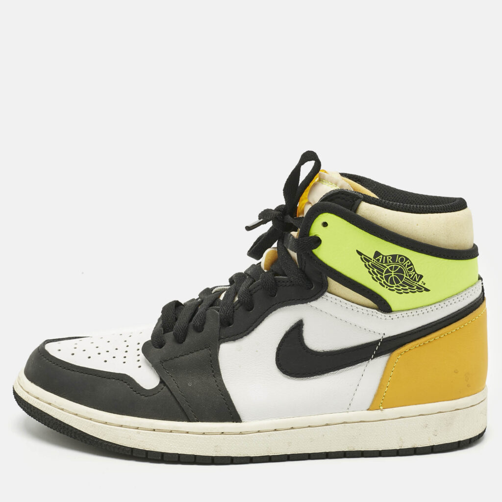 Air Jordans Multicolor Leather Jordan 1 Retro High White Black Volt University Gold Sneakers Size 42 Air Jordans Multicolor Leather Jordan 1 Retro High White Black Volt University Gold Sneakers Size 42