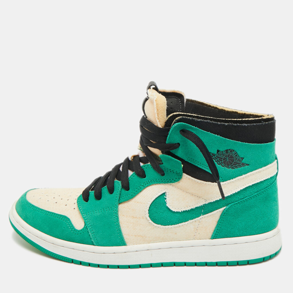 luxury-men-air-jordans-used-shoes-p1219660-001-1.jpg Air Jordans Green/White Suede and Canvas Jordan 1 High Zoom Air CMFT Stadium Green Sneakers Size 45.5