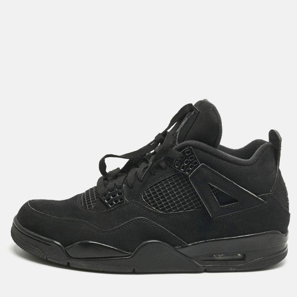 Air Jordans Black Nubuck Leather Jordan 4 Retro Black Cat Sneakers Size 45 Air Jordans Black Nubuck Leather Jordan 4 Retro Black Cat Sneakers Size 45