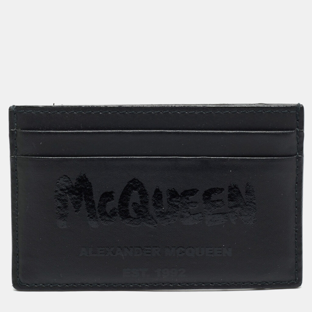 Alexander Mcqueen Black Logo Print Leather Card Holder Alexander Mcqueen Black Logo Print Leather Card Holder