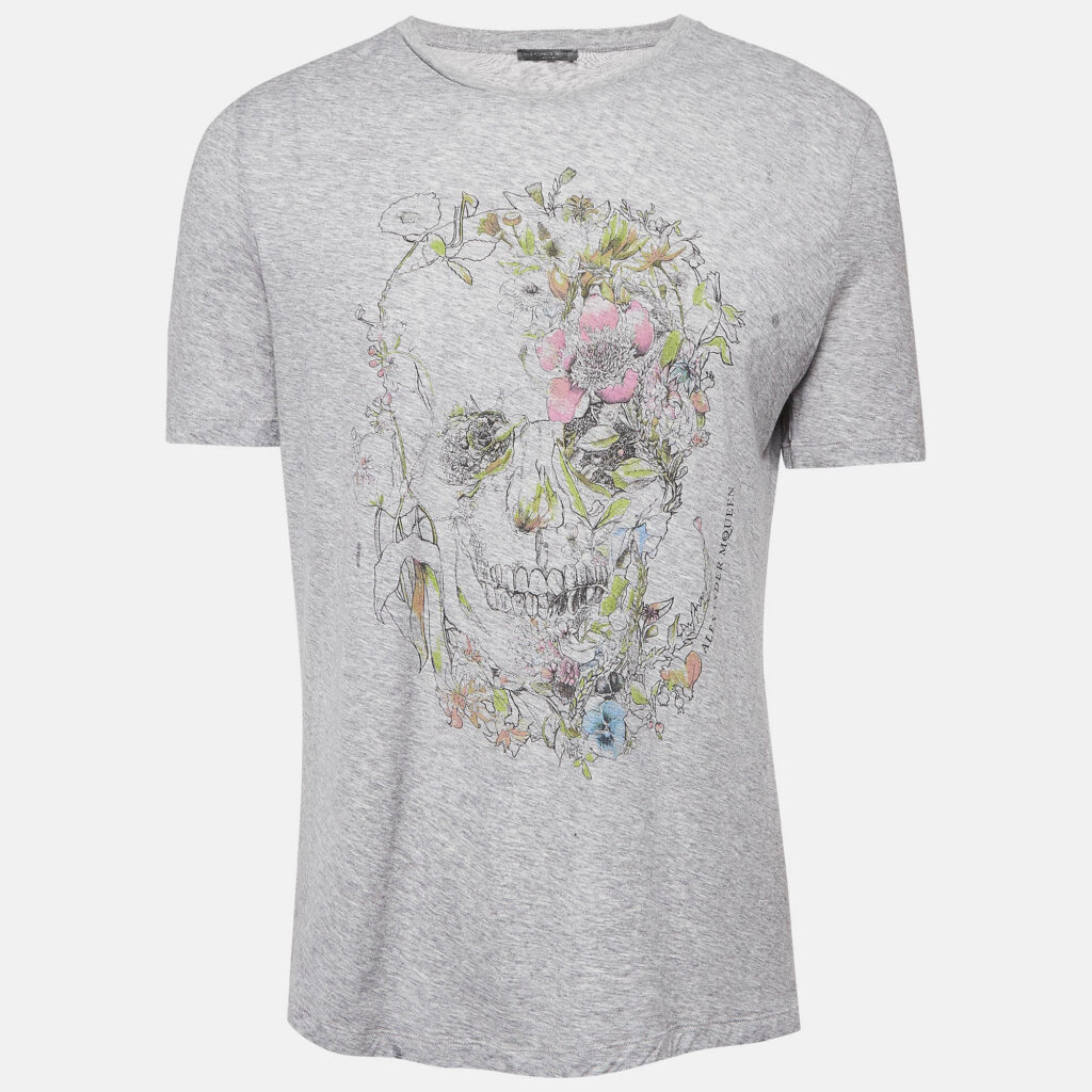 Alexander McQueen Grey Floral Print Jersey T-Shirt XS Alexander McQueen Grey Floral Print Jersey T-Shirt XS