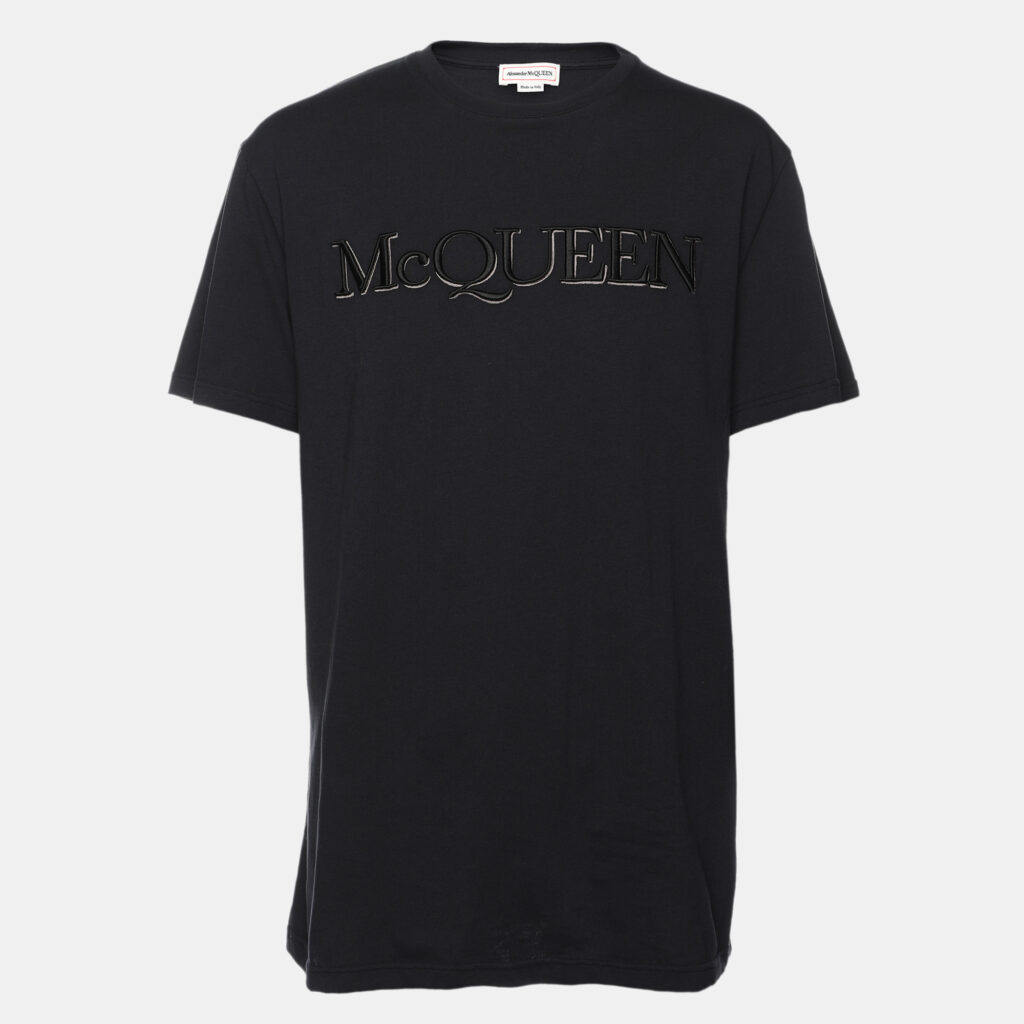 Alexander McQueen Navy Blue Jersey Logo Crew Neck T-Shirt S
