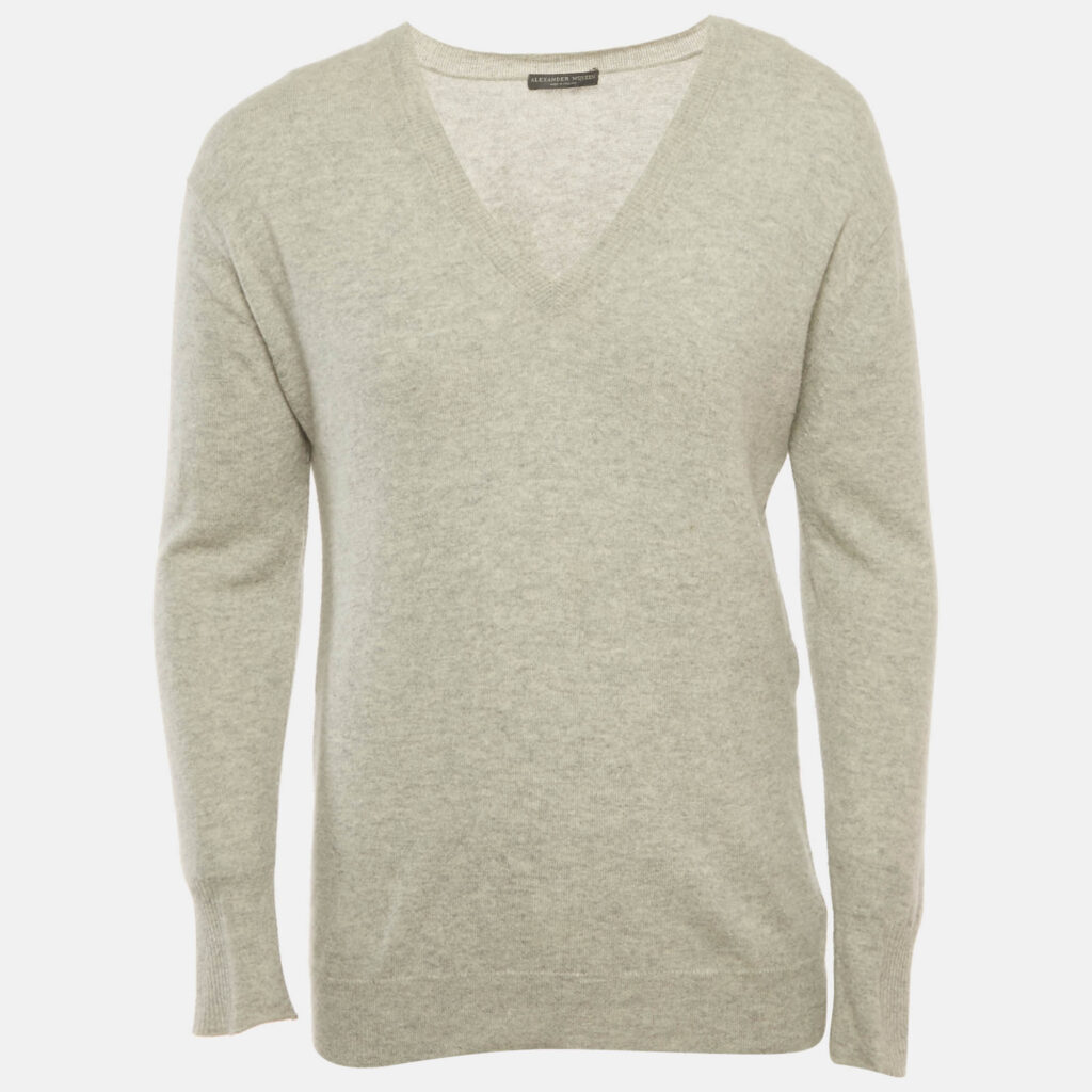 Alexander McQueen Grey Knit V-Neck Sweater L Alexander McQueen Grey Knit V-Neck Sweater L