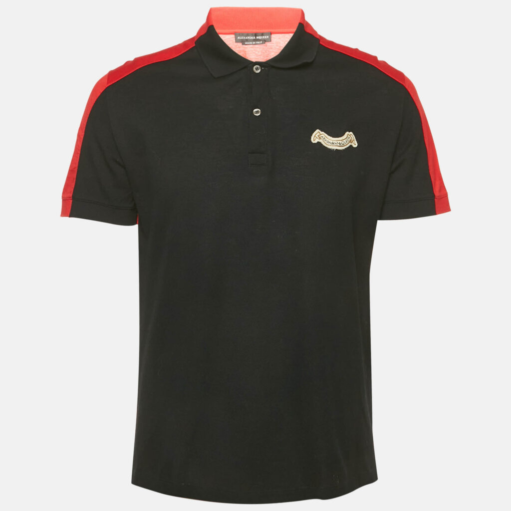 Alexander McQueen Black/Red Colorblocked Polo T-Shirt L