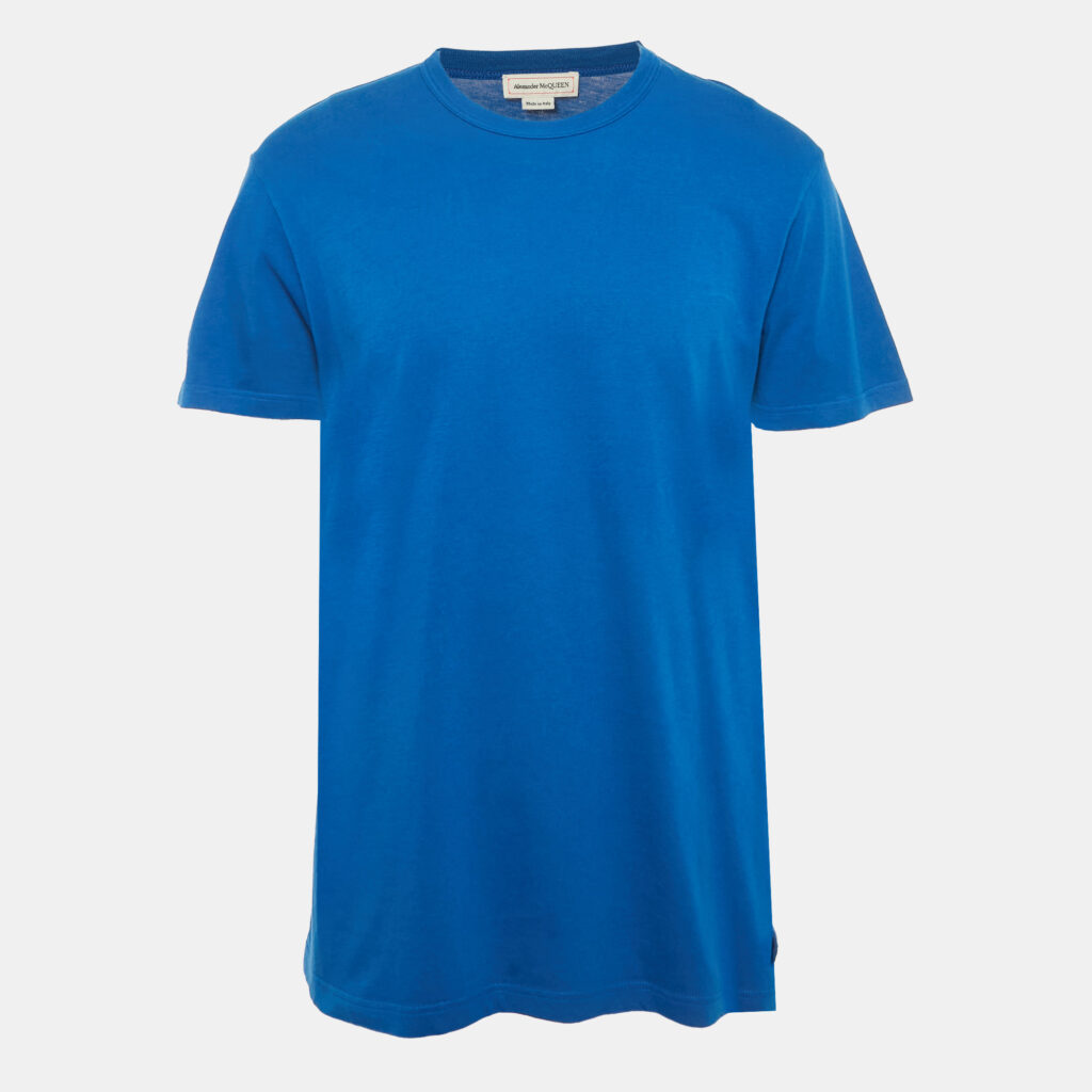 Alexander McQueen Blue Logo Print Cotton T-Shirt M Alexander McQueen Blue Logo Print Cotton T-Shirt M