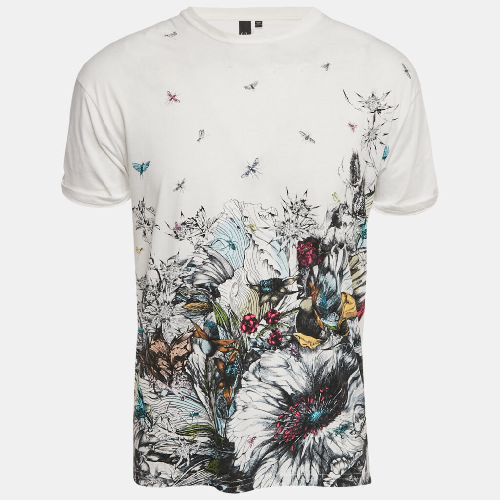 Alexander McQueen White Floral Print Jersey T-Shirt XS Alexander McQueen White Floral Print Jersey T-Shirt XS