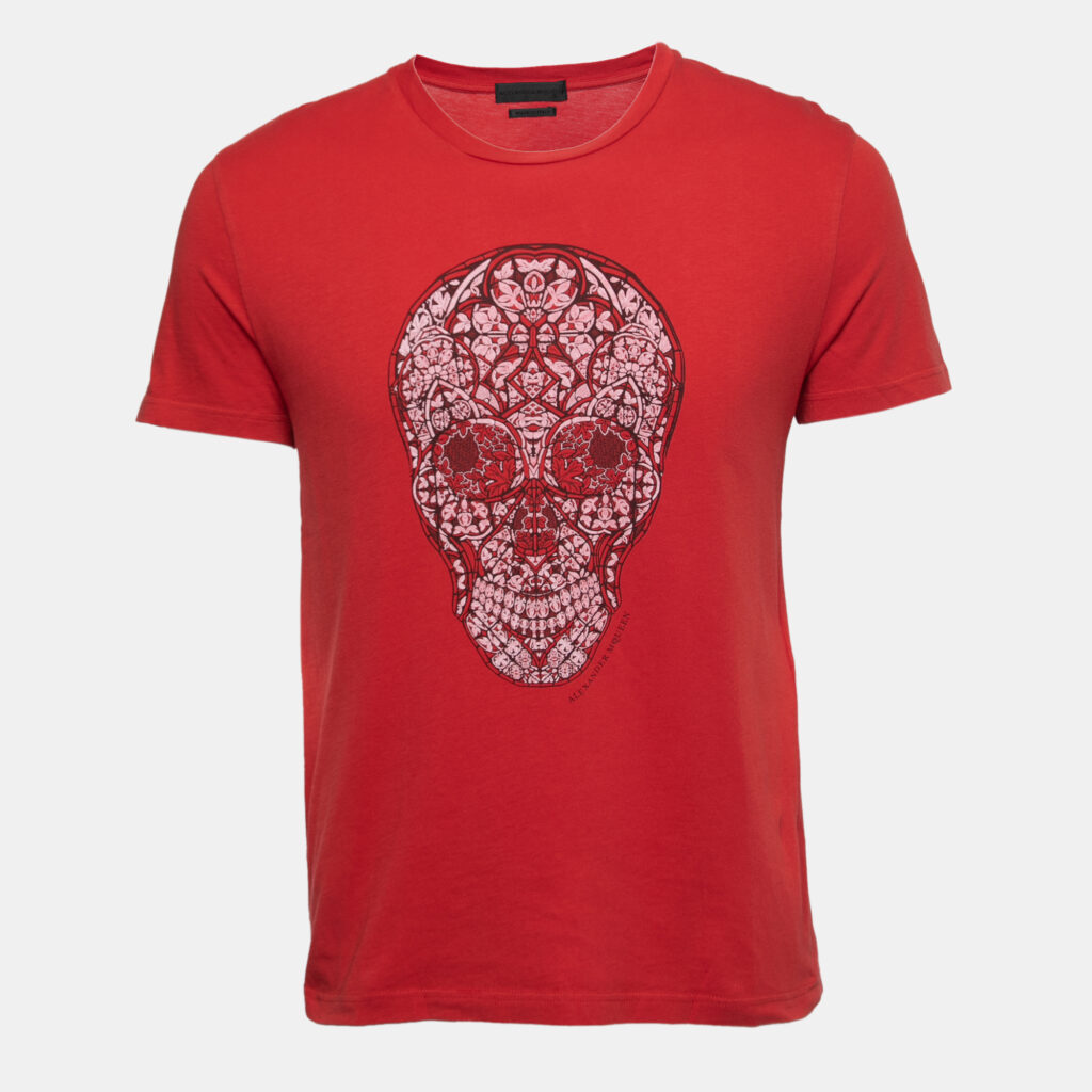 Alexander McQueen Red Ornamental Skull Print Cotton T-Shirt S Alexander McQueen Red Ornamental Skull Print Cotton T-Shirt S