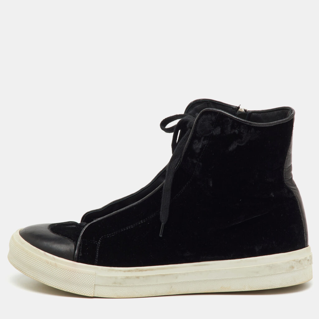 Alexander McQueen Black Velvet and Leather High Top Sneakers Size 42