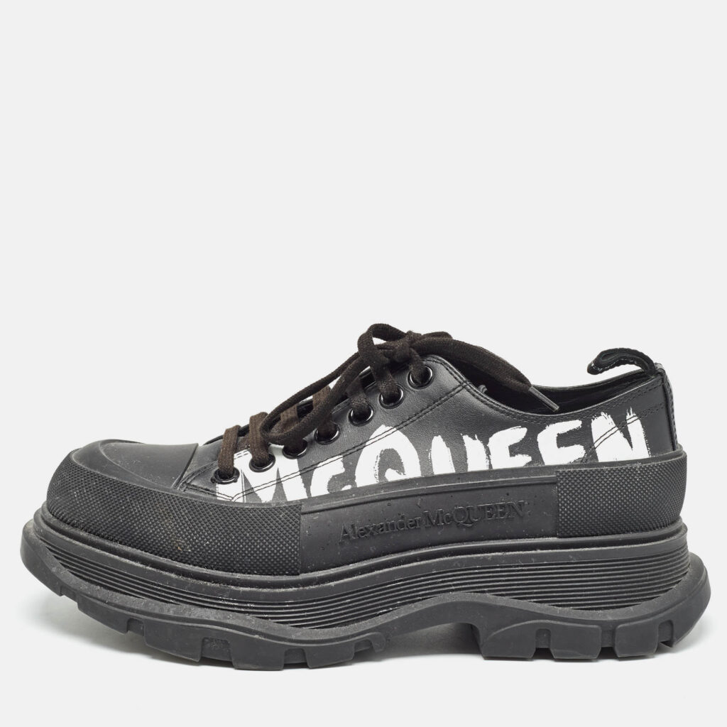 Alexander McQueen Black Leather Tread Slick Sneakers Size 40 Alexander McQueen Black Leather Tread Slick Sneakers Size 40