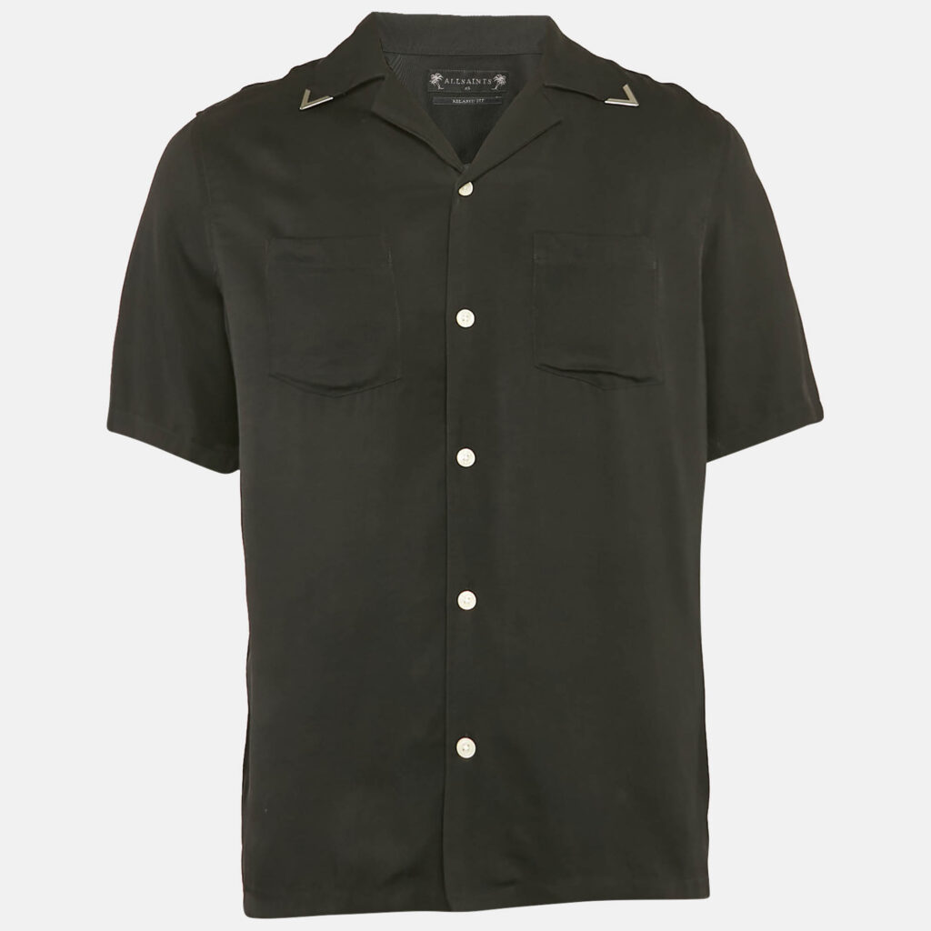 All Saints Black Gabardine Relaxed Fit Button Front Shirt XS