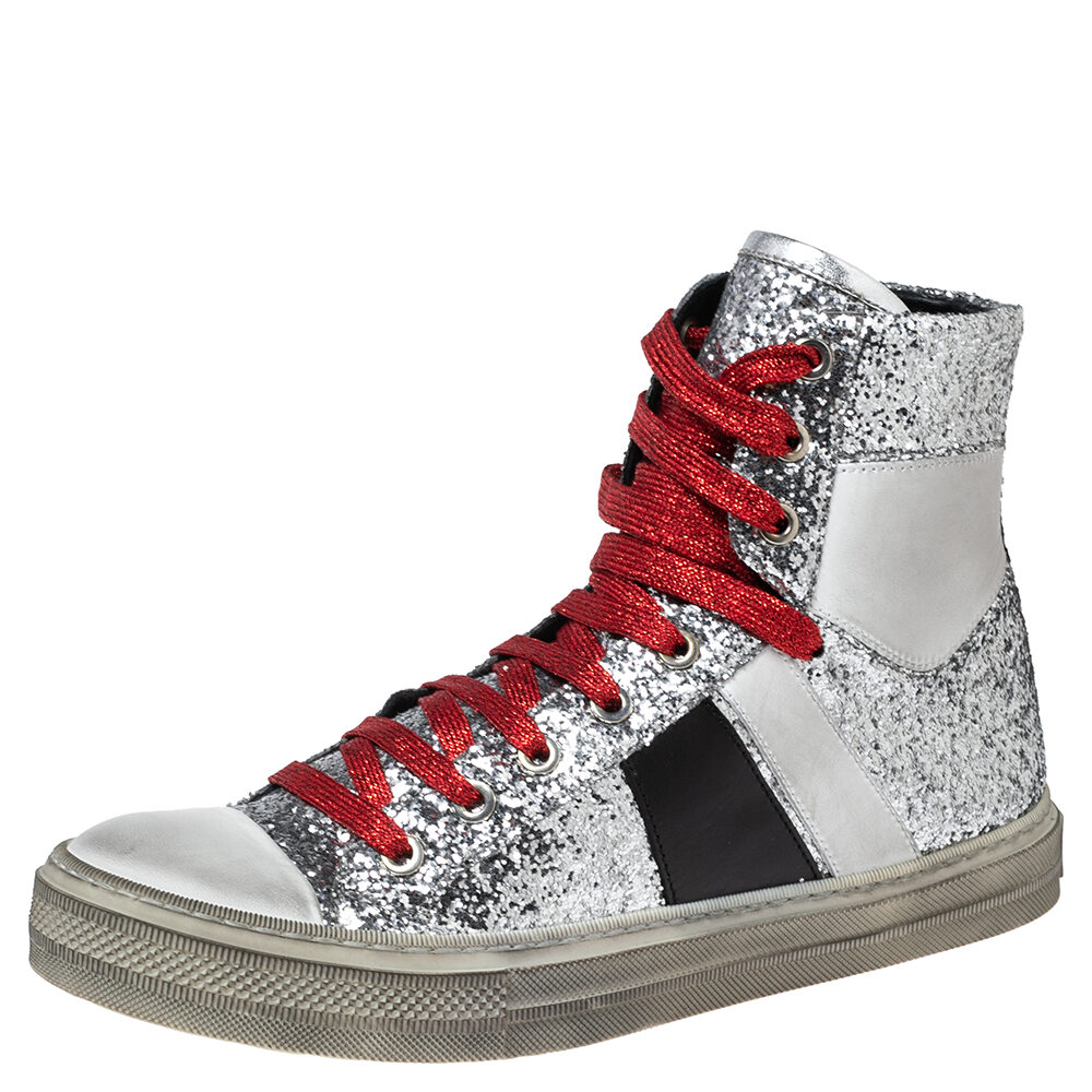 Amiri Multicolor Glitter And Leather High Top Sneakers Size 40 Amiri Multicolor Glitter And Leather High Top Sneakers Size 40
