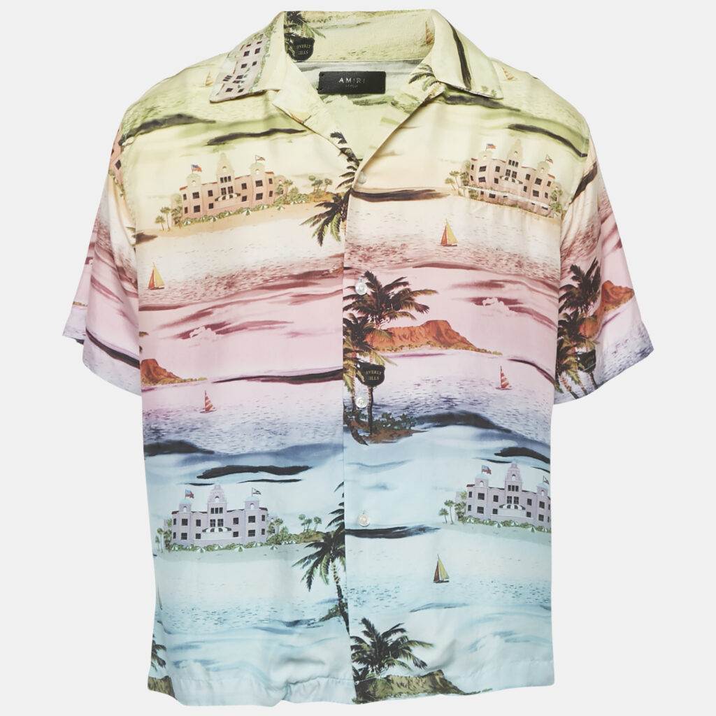 Amiri Multicolor Graphic Print Satin Shirt XL