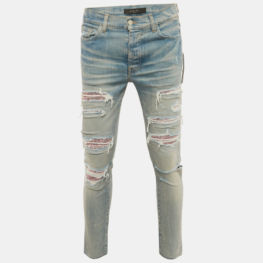 Amiri Indigo Blue Denim Crystal Thrasher Distressed Jeans M Waist 31" Amiri Indigo Blue Denim Crystal Thrasher Distressed Jeans M Waist 31"
