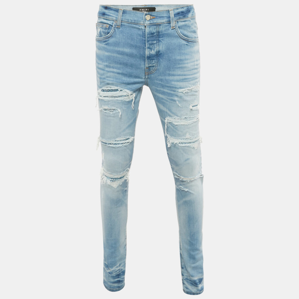 Amiri Blue Denim Crystal Thrasher Distressed Jeans M Waist 31" Amiri Blue Denim Crystal Thrasher Distressed Jeans M Waist 31"