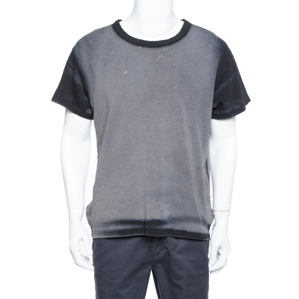 Amiri Black & Grey Cotton Washed Out Effect Shotgun T Shirt S