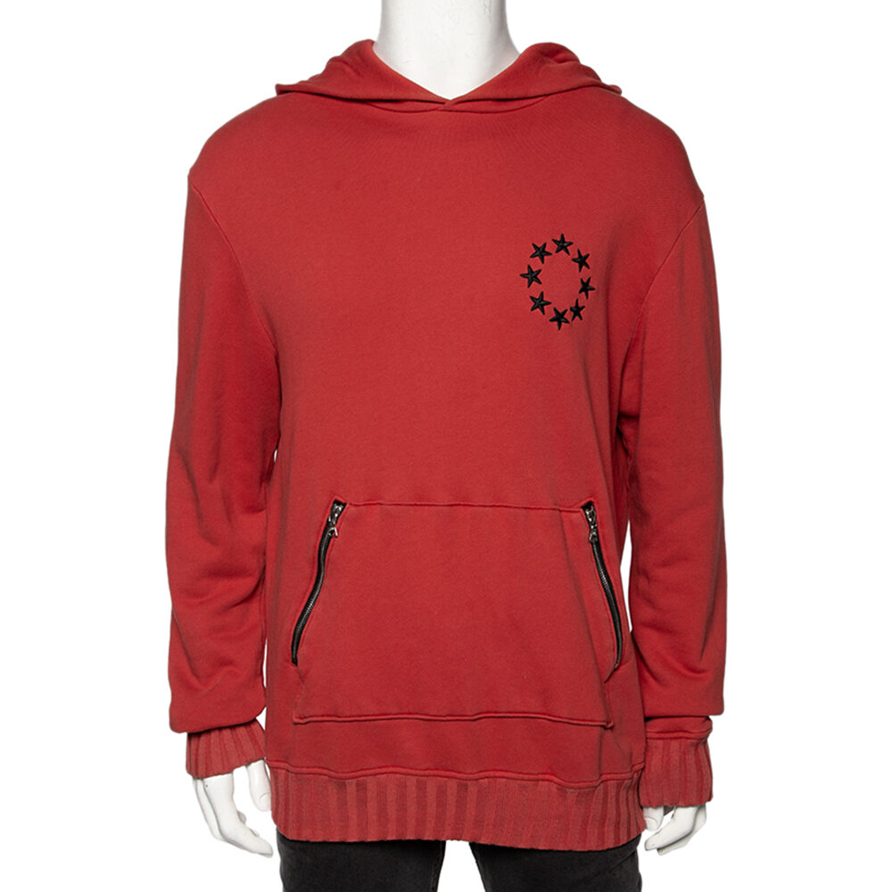 Amiri Orange Star Circle Embroidered Cotton Hoodie L Amiri Orange Star Circle Embroidered Cotton Hoodie L