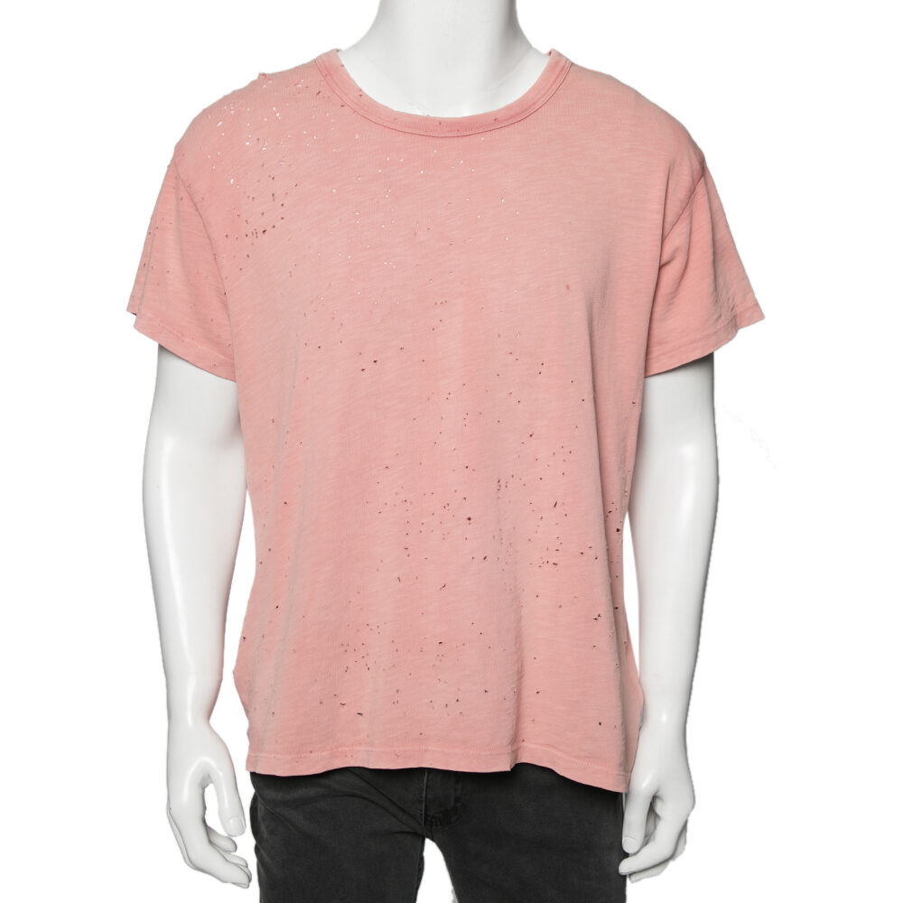 Amiri Pink Cotton Washed Shotgun Crew Neck Short Sleeve T-Shirt S Amiri Pink Cotton Washed Shotgun Crew Neck Short Sleeve T-Shirt S