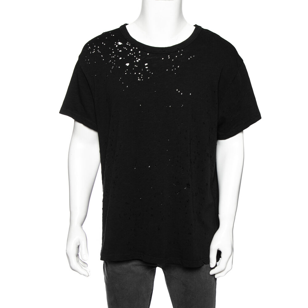 Amiri Black Cotton Washed Shotgun Crew Neck Short Sleeve T-Shirt M Amiri Black Cotton Washed Shotgun Crew Neck Short Sleeve T-Shirt M