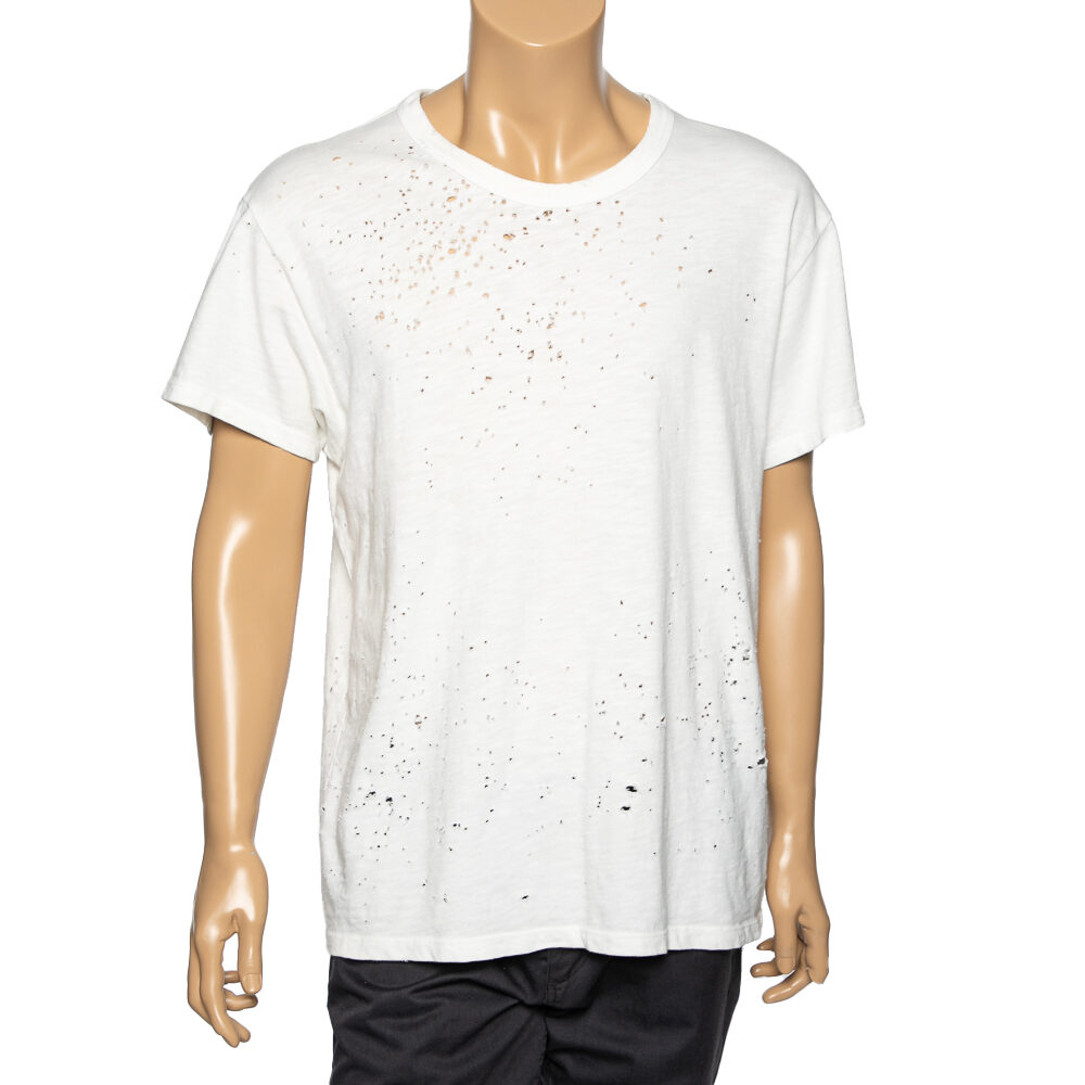 Amiri White Distressed Cotton Crew Neck T-Shirt M Amiri White Distressed Cotton Crew Neck T-Shirt M