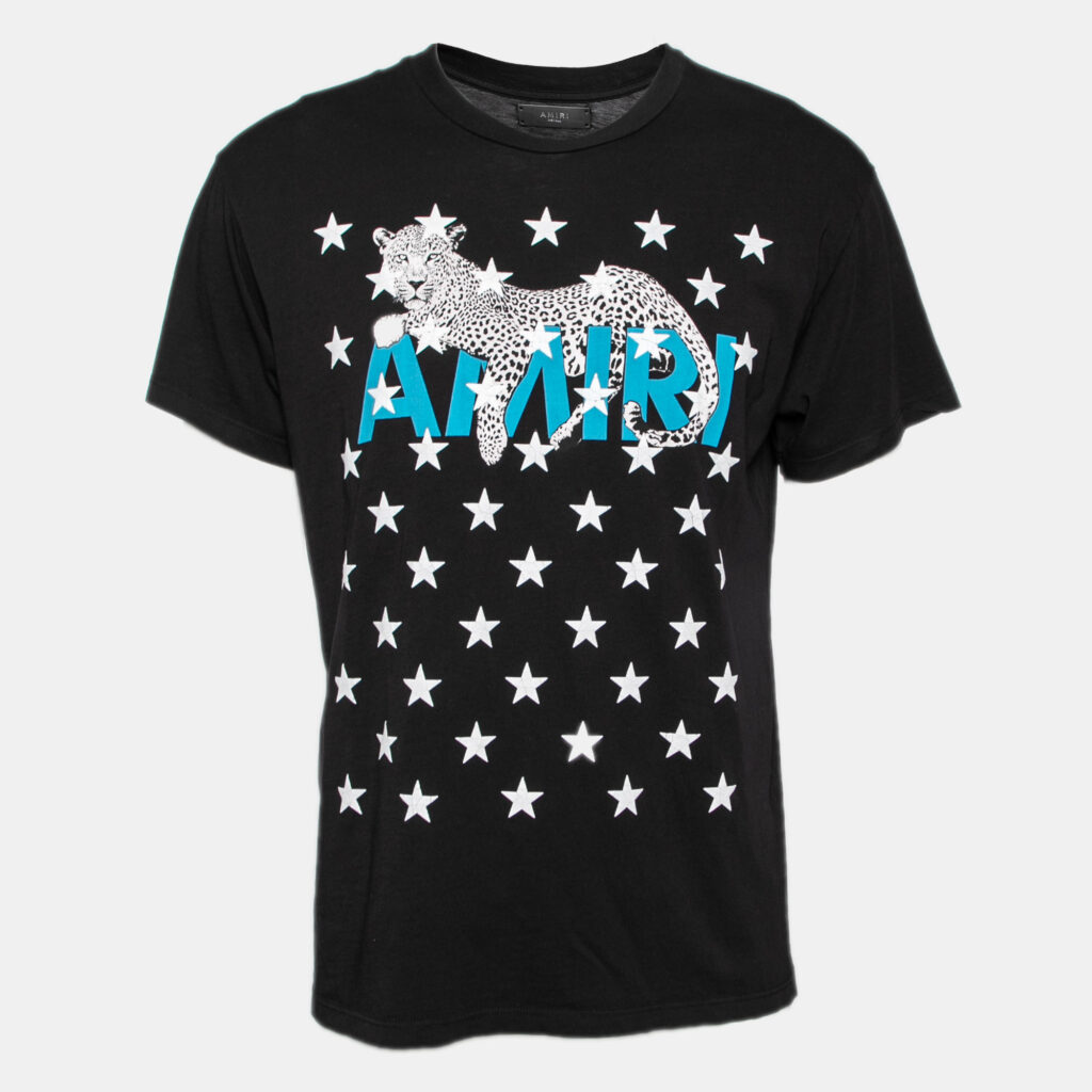 Amiri Black Cotton Leopard Star Printed Crew Neck T-Shirt XS Amiri Black Cotton Leopard Star Printed Crew Neck T-Shirt XS