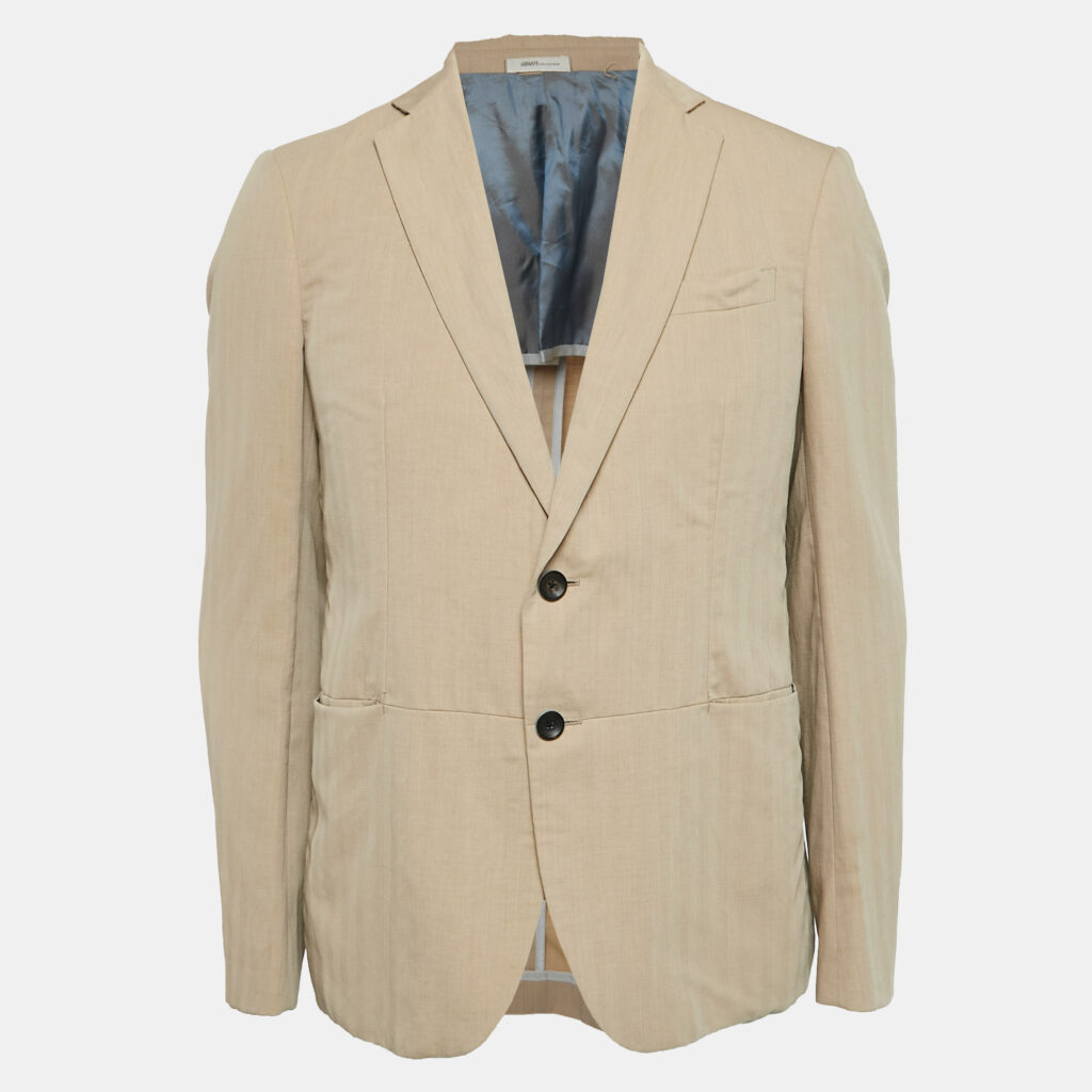 Armani Collezioni Khaki Beige Wool Blend Single Breasted Blazer L Armani Collezioni Khaki Beige Wool Blend Single Breasted Blazer L