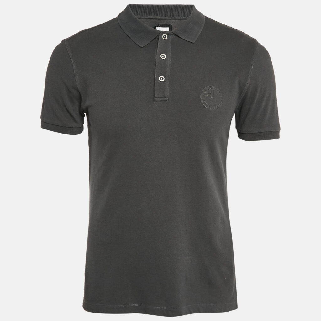 Armani Collezioni Grey Logo Embroidered Cotton Pique Polo T-Shirt L