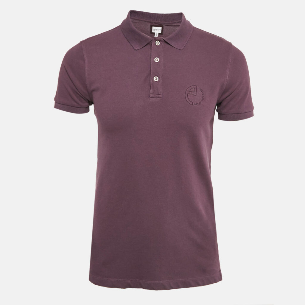 Armani Collezioni Purple Logo Embroidery Cotton Pique Polo T-Shirt L