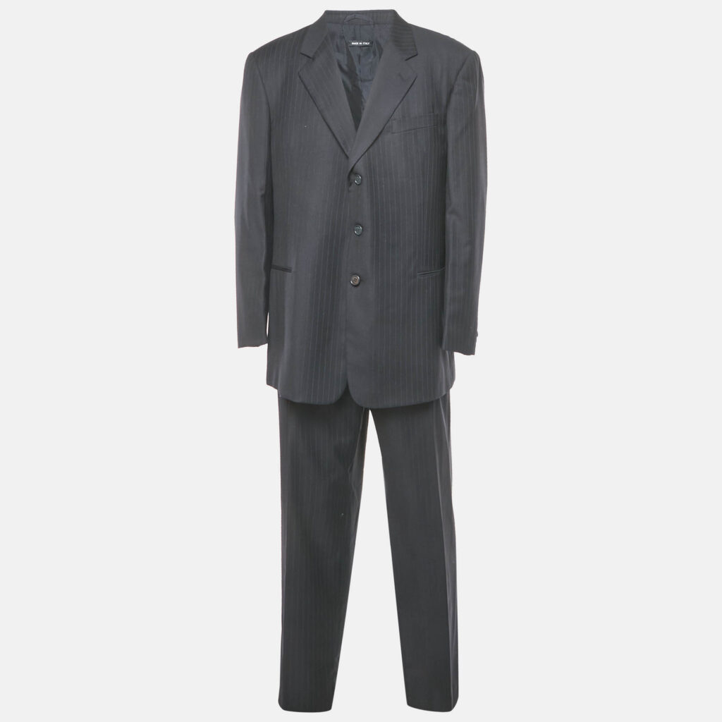 Armani Collezioni Midnight Blue Stripe Wool Borgo Pants Suit 4XL Armani Collezioni Midnight Blue Stripe Wool Borgo Pants Suit 4XL