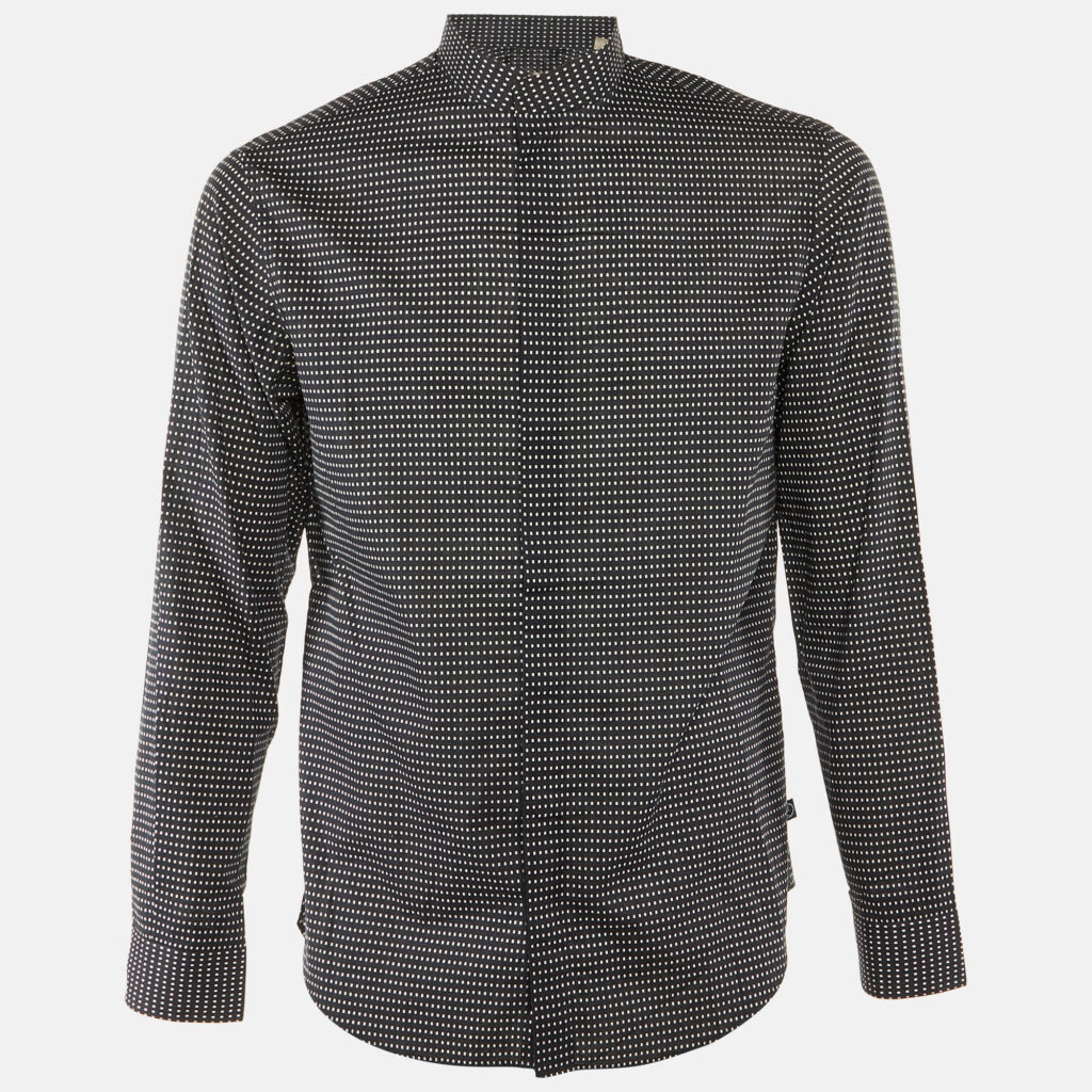 Armani Collezioni Midnight Blue Dotted Cotton Mandarin Collar Shirt M