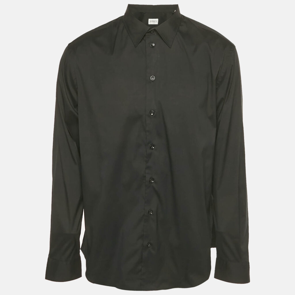 Armani Collezioni Black Cotton Blend Full Sleeve Shirt XL Armani Collezioni Black Cotton Blend Full Sleeve Shirt XL