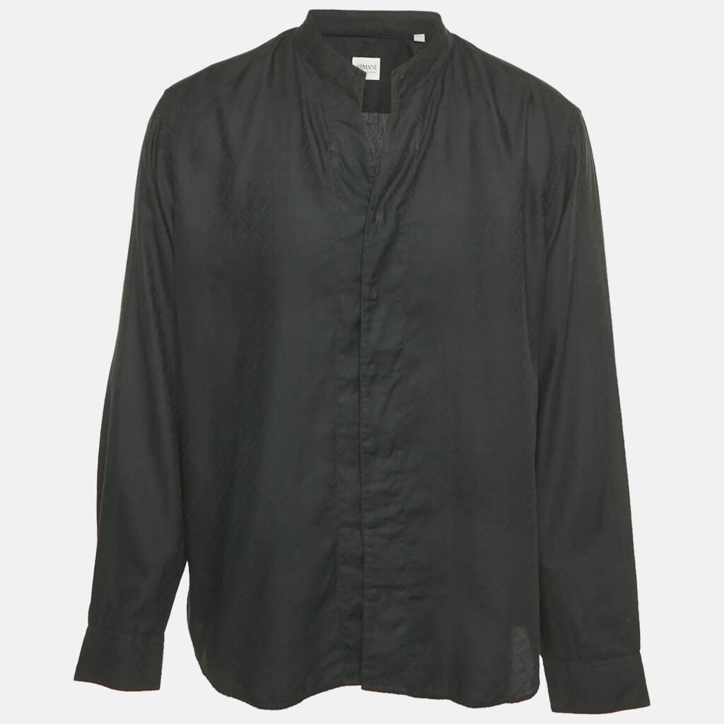 Armani Collezioni Black Patterned Cotton Blend Shirt XXL