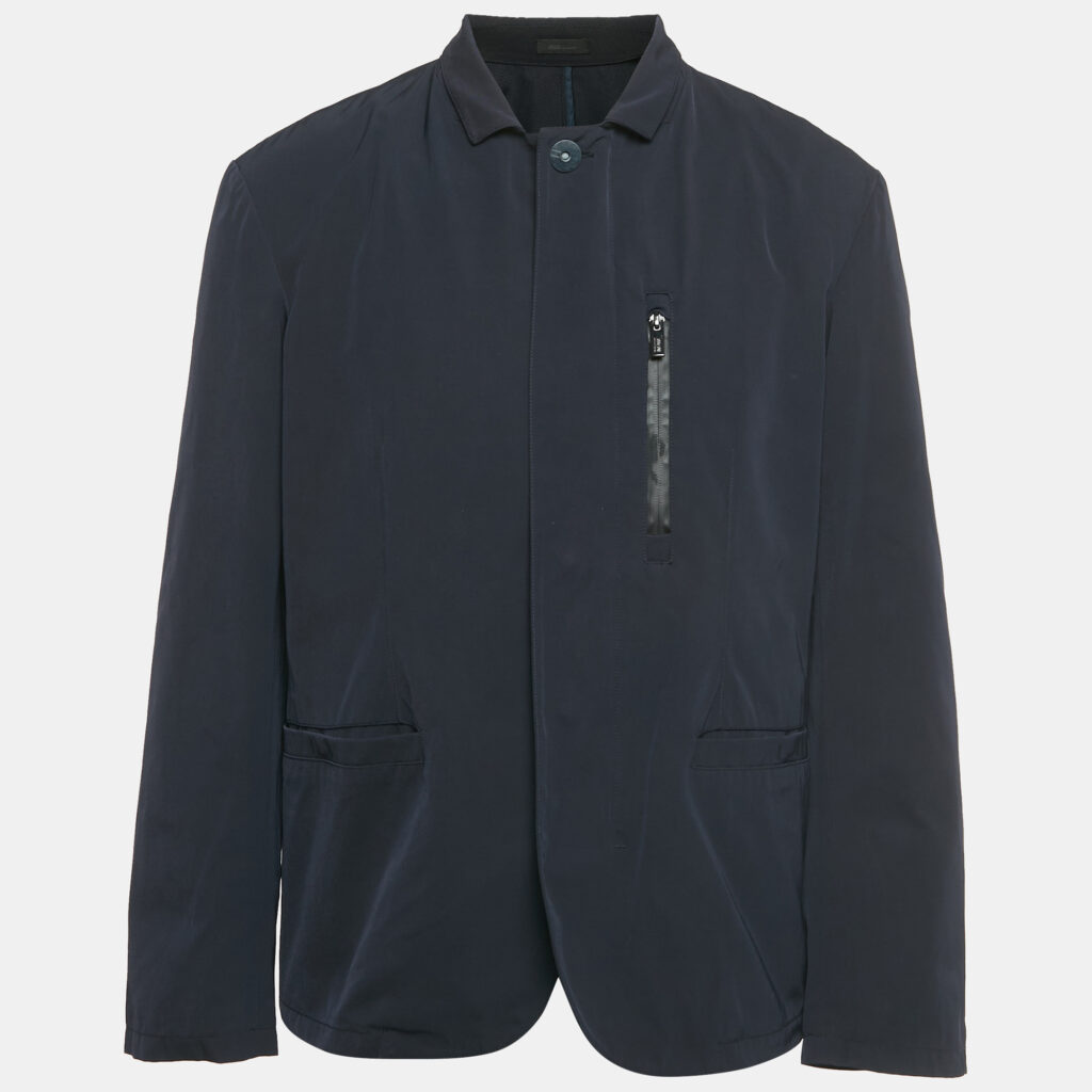 Armani Collezioni Navy Blue Nylon Zip-Up Jacket XL Armani Collezioni Navy Blue Nylon Zip-Up Jacket XL