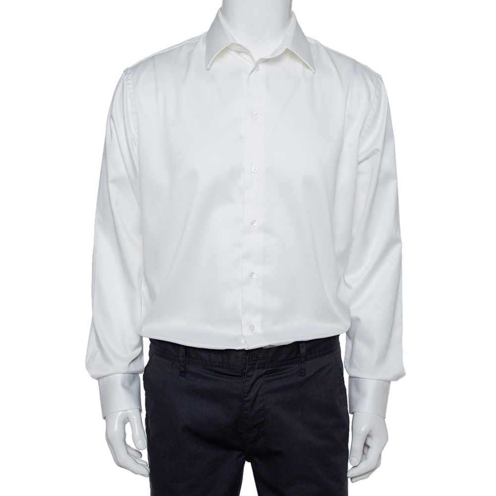 Armani Collezioni White Cotton Button Front Modern Fit Shirt XL Armani Collezioni White Cotton Button Front Modern Fit Shirt XL
