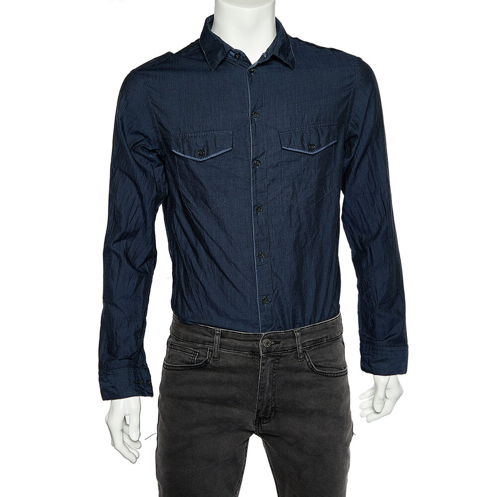 Armani Collezioni Navy Blue Cotton Button Front Shirt M Armani Collezioni Navy Blue Cotton Button Front Shirt M