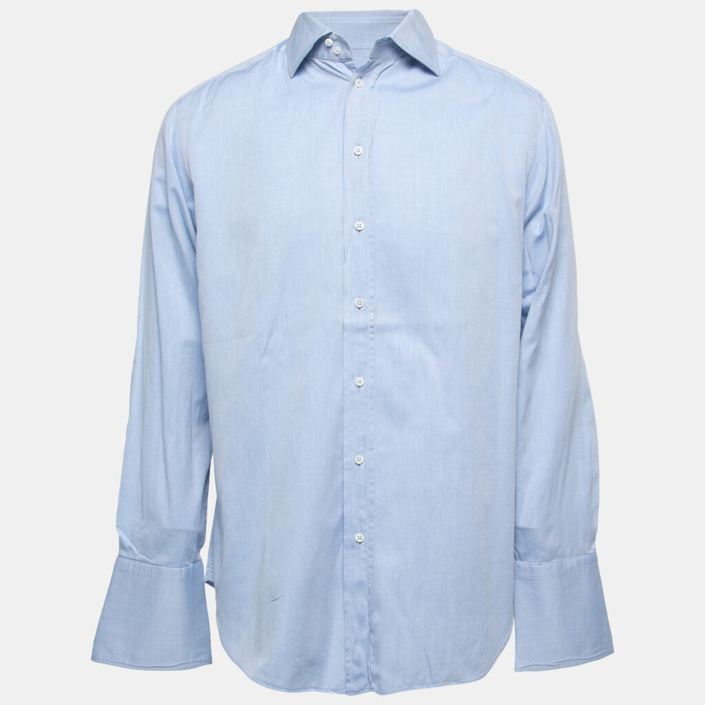 Armani Collezioni Blue Cotton Full Sleeve Shirt M Armani Collezioni Blue Cotton Full Sleeve Shirt M