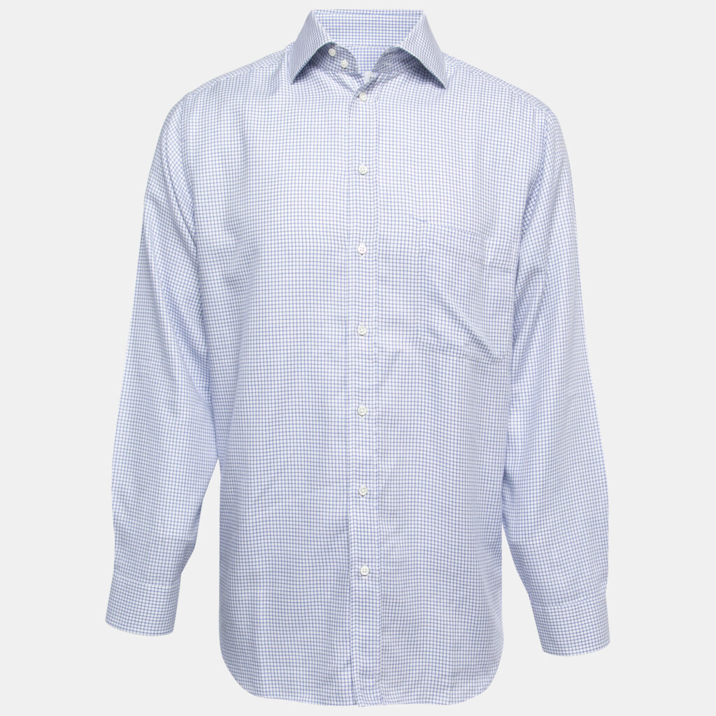 Armani Collezioni Blue Checked Cotton Button Front Full Sleeve Shirt M Armani Collezioni Blue Checked Cotton Button Front Full Sleeve Shirt M