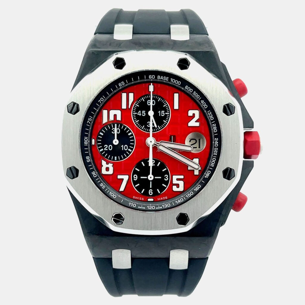 luxury-men-audemars-piguet-used-watches-p1229319-002.jpeg Audemars Piguet Royal Oak Offshore Singapore Grand Prix 26190OS.OO.D003CU.01 Automatic Red Ceramic Stainless Steel Men’s Wristwatch 42 mm