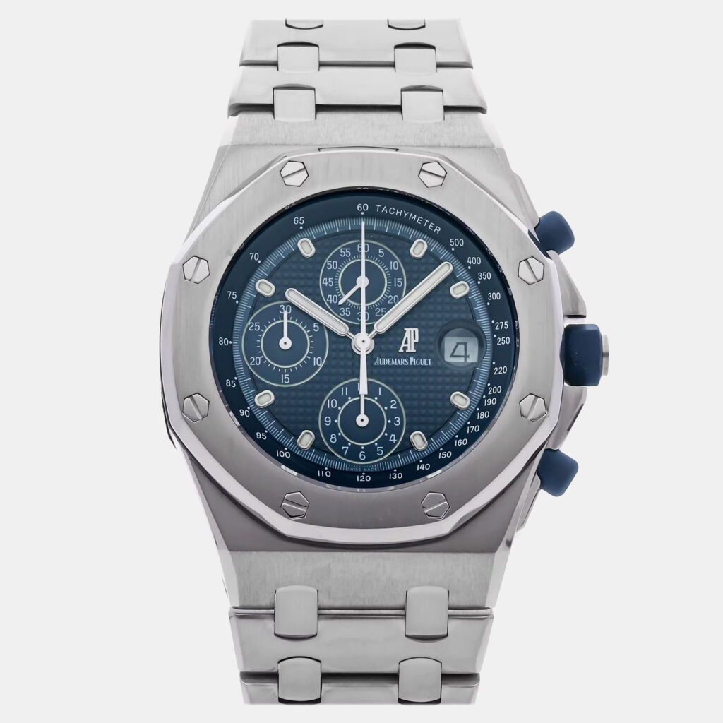 Pre-Owned Audemars Piguet Royal Oak Offshore Chronograph 25721ST.OO.1000ST.01 Blue/Grey Automatic Stainless Steel Men's Wristwatch 42 mm Pre-Owned Audemars Piguet Royal Oak Offshore Chronograph 25721ST.OO.1000ST.01 Blue/Grey Automatic Stainless Steel Men's Wristwatch 42 mm