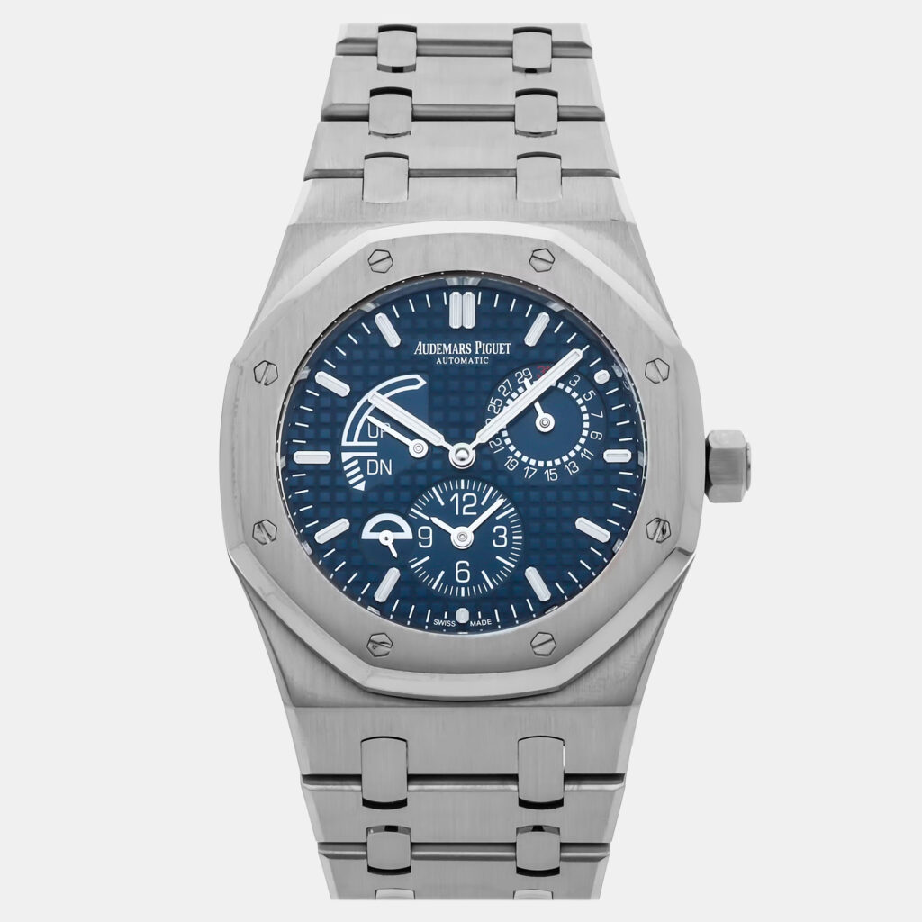 Pre-Owned Audemars Piguet Royal Oak Dual Time 26124ST.OO.D018CR.01 Blue Automatic Stainless Steel Men's Wristwatch 39 mm Pre-Owned Audemars Piguet Royal Oak Dual Time 26124ST.OO.D018CR.01 Blue Automatic Stainless Steel Men's Wristwatch 39 mm