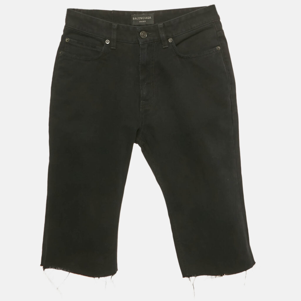 Balenciaga Unisex Black Denim Raw Edge Shorts M Waist 29"