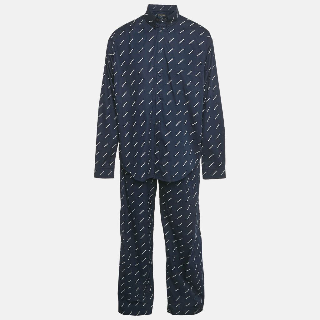 Balenciaga Navy Blue Logo All-Over Cotton Set S Balenciaga Navy Blue Logo All-Over Cotton Set S