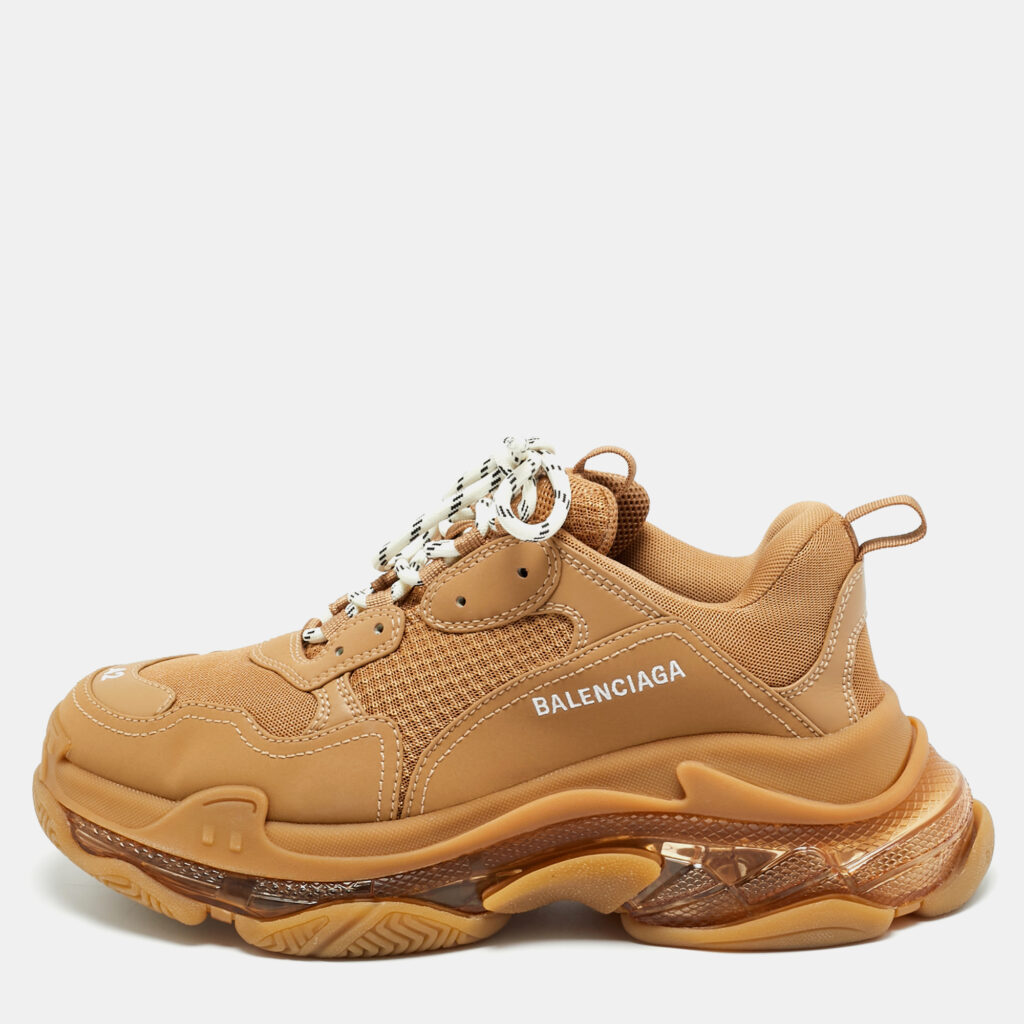 Balenciaga Triple S Size 42 Brown Faux Leather and Mesh Lace Up Sneakers Balenciaga Triple S Size 42 Brown Faux Leather and Mesh Lace Up Sneakers