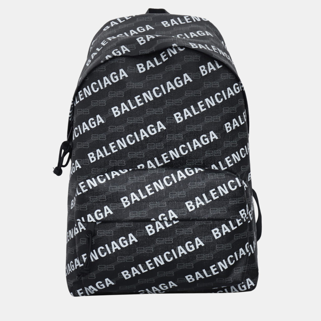 Balenciaga Black Canvas Signature Logo-Printed Backpack Balenciaga Black Canvas Signature Logo-Printed Backpack