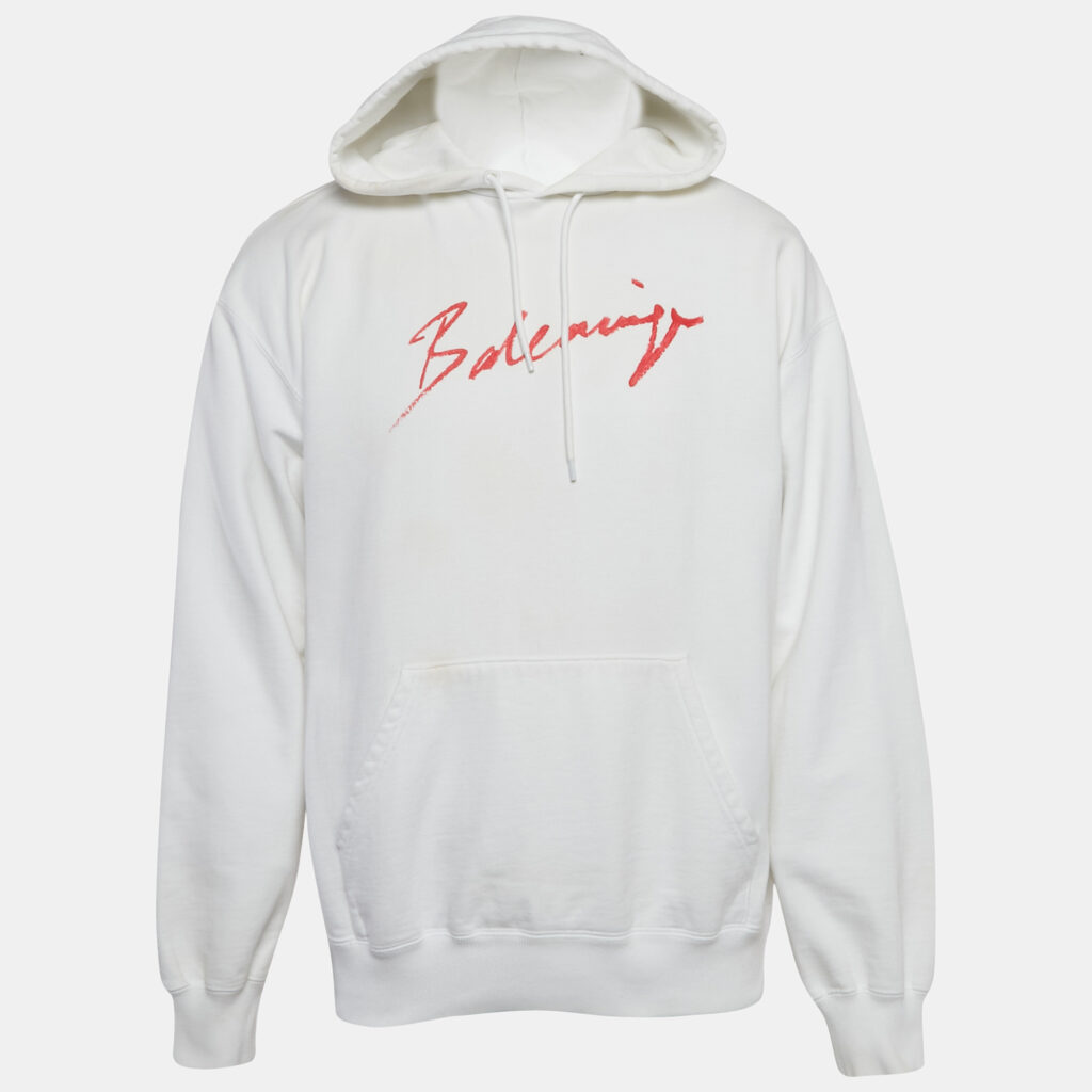 Balenciaga White Logo Paint Cotton Knit Oversized Hoodie M Balenciaga White Logo Paint Cotton Knit Oversized Hoodie M