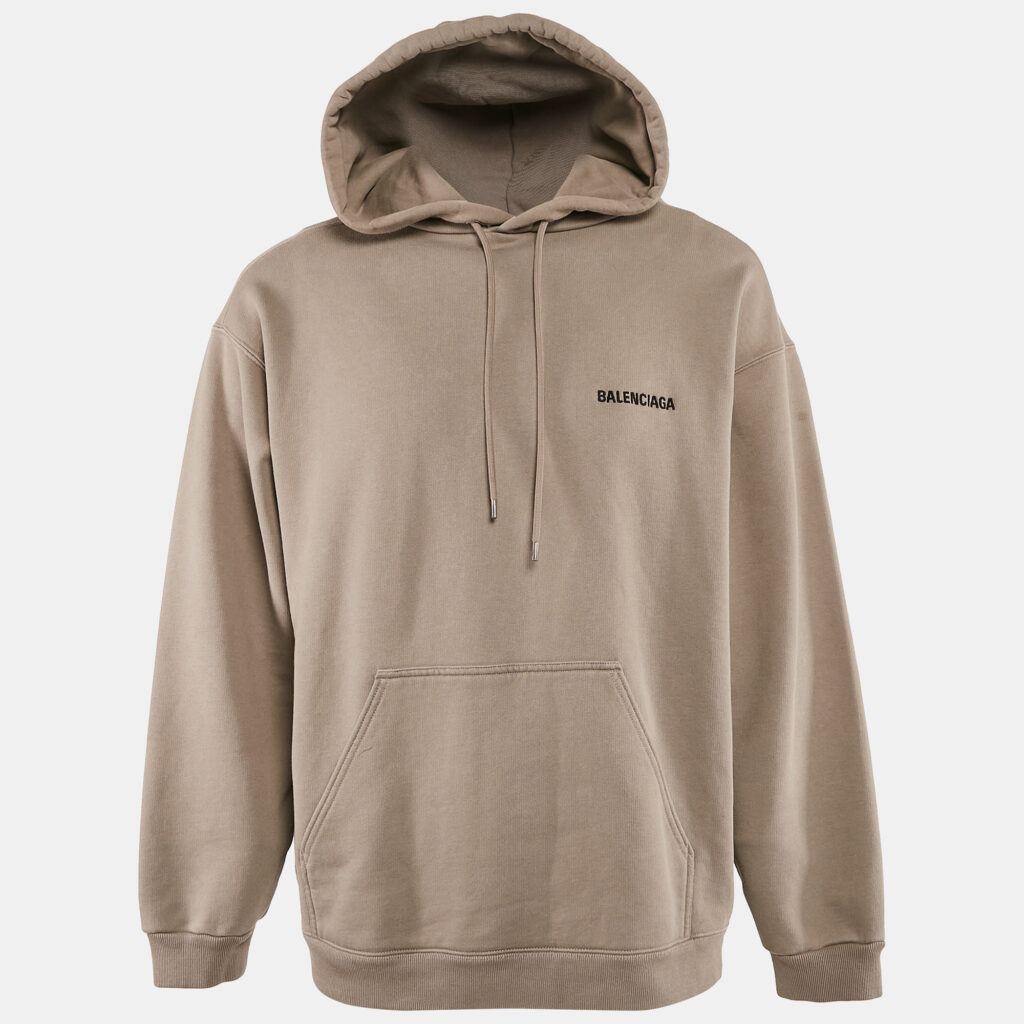 Balenciaga Unisex Brown Logo Embroidered Cotton Hooded Sweatshirt M Balenciaga Unisex Brown Logo Embroidered Cotton Hooded Sweatshirt M