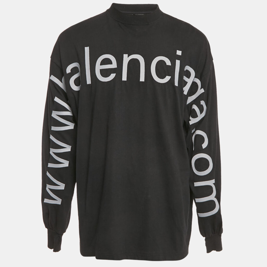 Balenciaga Unisex Black Brand Website Embroidered Cotton Distressed Sweatshirt M