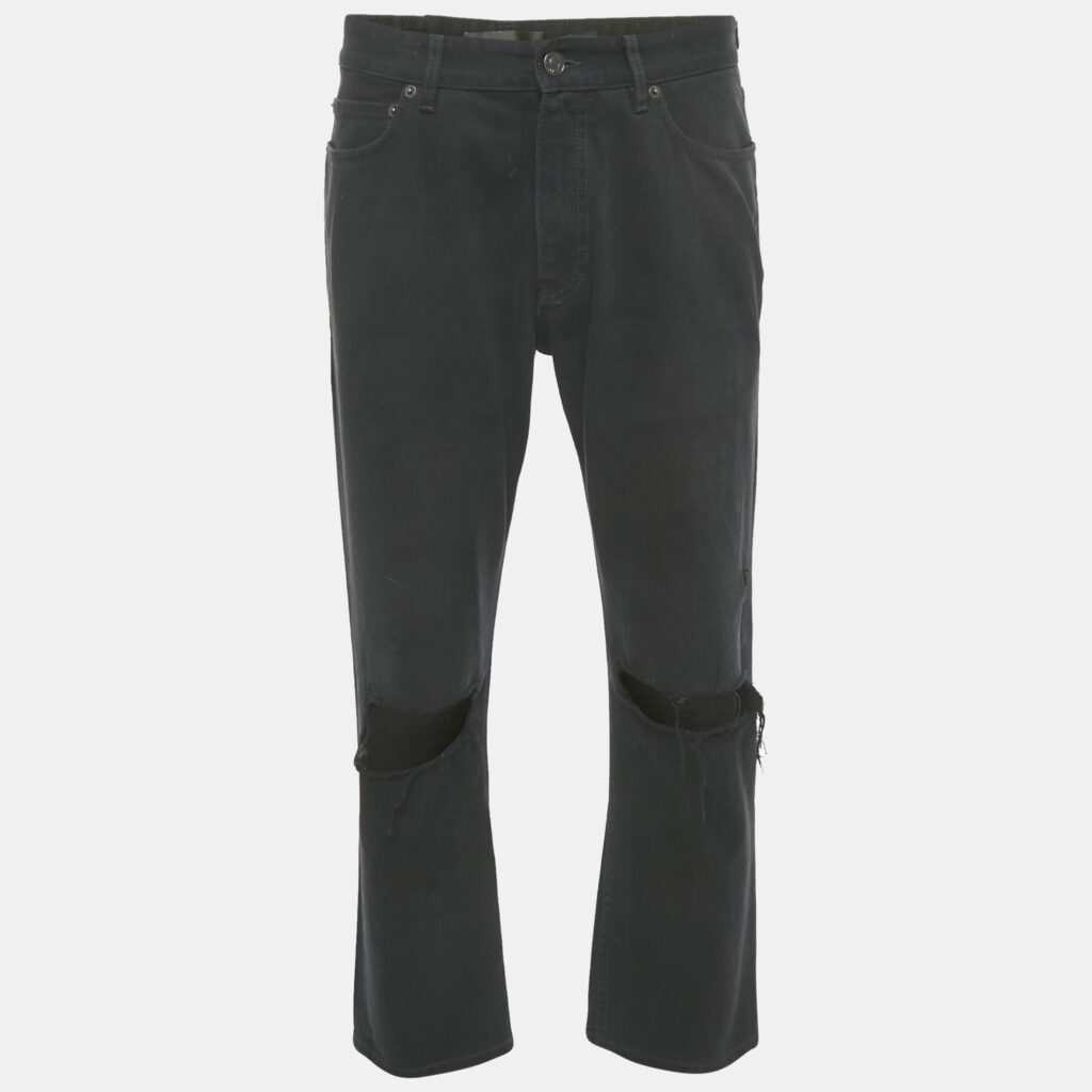 Balenciaga Unisex Black Knee Ripped Denim Straight Leg Jeans S Waist 31"