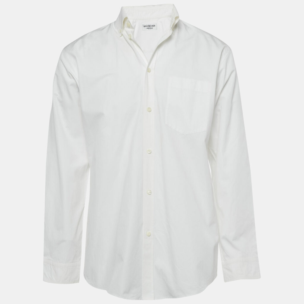 Balenciaga White Printed Cotton Oversized Shirt XS
