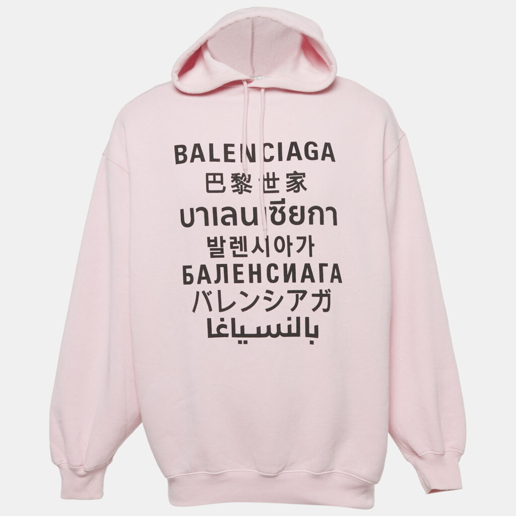 Balenciaga Pink 7 Languages Logo Cotton Hoodie XS Balenciaga Pink 7 Languages Logo Cotton Hoodie XS